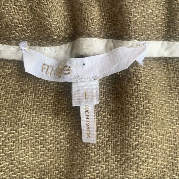 Maje Jet lag Linen Skirt 1 knit Pleated Khaki Flare Mini Elastic Waist Pockets - Picture 3 of 10